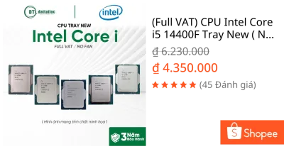 (Full VAT) CPU Intel Core i5 14400F Tray New ( No Fan ) | Bảo hành 36 Tháng