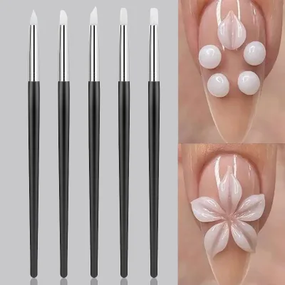 5 Chiếc Silicon Móng Tay Bàn Chải Khắc Emboss Rỗng Gốm Điêu Khắc UV Gel Định Hình Bàn Chải Silicon Làm Mô Hình Móng Tay Nghệ Thuật DIY Dụng Cụ