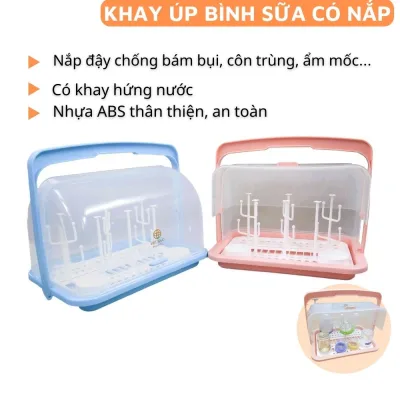 Khay úp bình sữa cho bé Khay úp cốc ly có quai xách và nắp đậy chống bụi bẩn và các động vật gây hại
