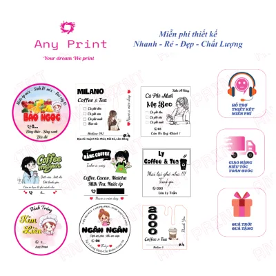 In tem dán ly cafe, trà sữa, nước ép theo yêu cầu. Thiết kế miễn phí. Decal giấy
