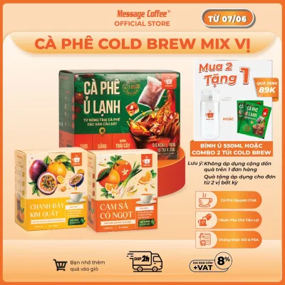 Cà phê Ủ Lạnh Cold Brew túi lọc Arabica Cầu Đất mix vị, cafe tiện lợi một bước pha chế từ Message Coffee
