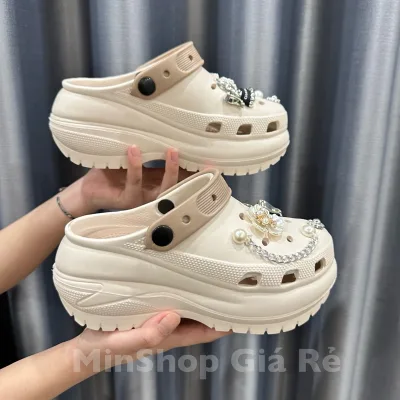 Dép sục nữ charm đá Ngẫu Nhiên đế 8cm bản mới, Sục nữ đế cao phong cách năng động chất liệu eva Shoes