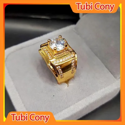 Nhẫn nam mặt vuông viền đá mạ vàng 18K - nhẫn nam viền đính đá trắng N98