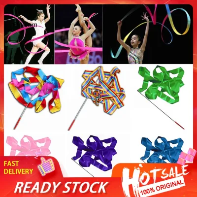 4m Ruy băng khiêu vũ đầy màu sắc Phòng tập thể dục nghệ thuật nhịp điệu Streamer Twirlling Rod Stick Ribbons với que quyến rũ cho lễ hội khiêu vũ