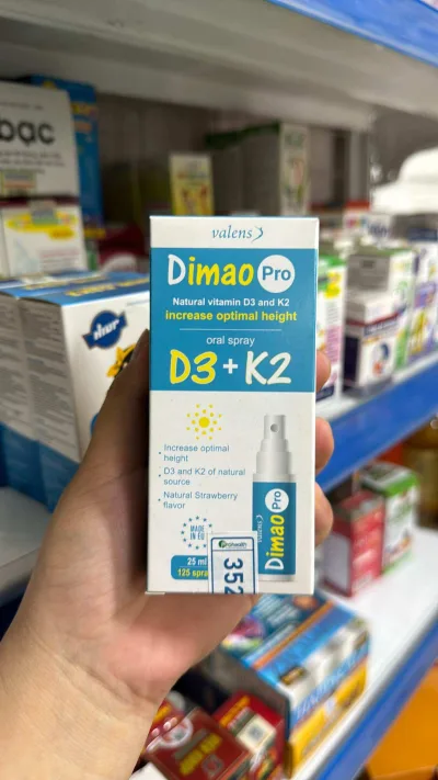 Xịt Dimao Pro Oral Spray D3 + K2 hỗ trợ bổ sung vitamin D và vitamin K2 , tăng chiều cao (25ml)