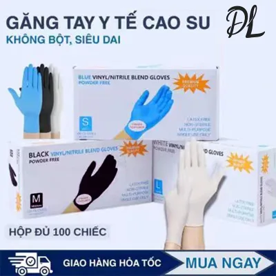 Găng bao tay cao su không bột latex nitrile,Bền bỉ chống mài mòn và khó vỡ,Màu Đen/Trắng/Xanh Có Nhám Đầu Ngón Ta