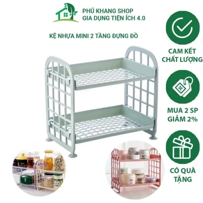 Kệ Nhựa Mini 2 Tầng Đựng Đồ Đa Năng, Giá Đựng Đồ Xếp Gọn Trang Trí Bàn Làm Việc Gia Dụng Phú Khang