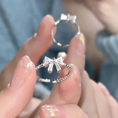 lichee1🌷Hàn Quốc Nữ Trang Sức Thời Trang Hợp Kim Kim Kim Cương Giả Nhân Tạo Nơ Mở Nhẫn