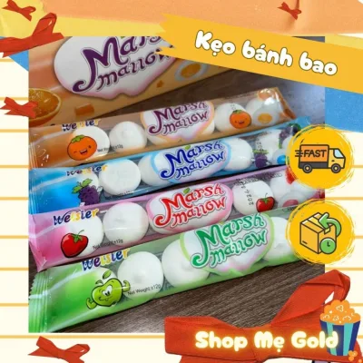 Combo kẹo bông dẻo Marshmallow bánh bao nhân chảy vị trái cây (gói 12g), đồ ăn vặt