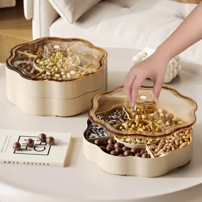 Khay Đựng Mứt Bánh Kẹo Tết 6 Ngăn Có Nắp Đậy Kín - Hộp Chia Ngăn Đựng Đồ Ăn Vặt, Hạt Dịp Tết Sang Trọng