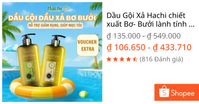 Dầu Gội Xả Hachi chiết xuất Bơ- Bưởi lành tính hỗ trợ giảm gãy rụng và giúp mọc tóc