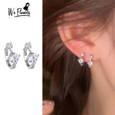WeFlower Tinh Tế S925 Bạc Sáng Hạt Pha Lê Vòng Tròn Vòng Bông Tai Cho Nữ Thời Trang Hình Học Tai Trang Sức Quà Tặng
