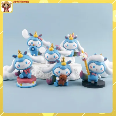 Bộ 6 Mô Hình Thỏ Xanh Cinnamoroll Tai Dài Siêu Ngộ Nghĩnh, Mô Hình Cao 7cm, Decor Trang Trí, Bộ Sưu Tập Nhân Vật