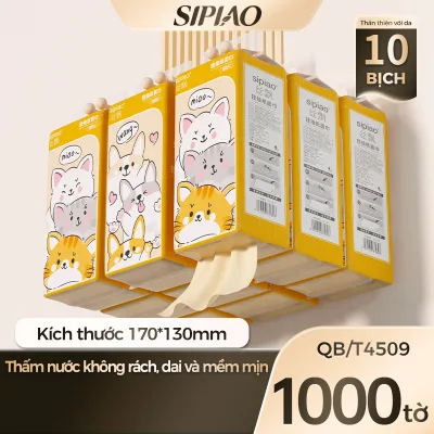 Combo 10 Gói - Khăn Giấy Mini Mèo SIPIAO 250 Tờ / Gói, Giấy 4 Lớp Cao Cấp Chính Hãng(1293-10)