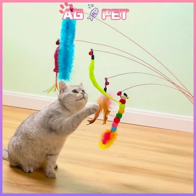 Đồ chơi cần câu mèo gắn lông vũ, đồ chơi que ngộ nghĩnh cho mèo, gậy mèo,thu hút mèo-AGPET