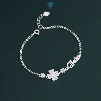 Vòng tay nữ bạc thật đính đá cao cấp hình cỏ 4 lá may mắn khắc tên, Quà cho người yêu - LTN0328 - Trang Sức TNJ