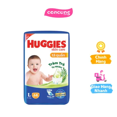 Tã quần Huggies Skincare gói cực đại (L, 9-14kg, 68 miếng)
