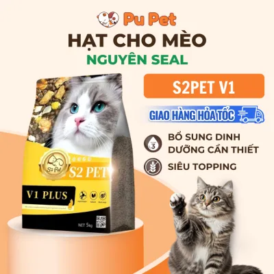 Hạt Cho Mèo S2PET V1 Túi 5kg 32% Đạm, Mix Thịt Sấy Đông Khô, Siêu Topping Cho Mèo Biếng Ăn - PUPET