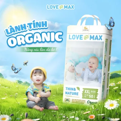 Tã Dán, Bỉm Quần Love Max Organic Bịch 50 Miếng Thấm Hút 1000ml Không Vón Cục