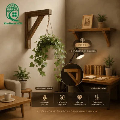 Chân kệ gỗ treo tường ( giá 1 cái), eke gỗ, Kệ gỗ treo đèn decor, ê ke đỡ kệ, giá gỗ chữ L