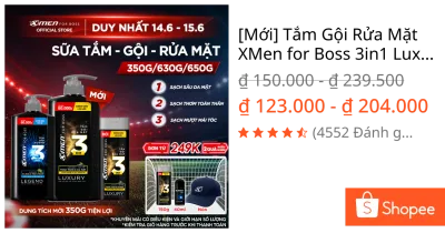 [Mới] Tắm Gội Rửa Mặt XMen for Boss 3in1 Luxury 630g 350g / Tắm Gội Legend 630g / Intense 650g Hương Nước Hoa Châu Âu