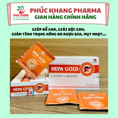 THỰC PHẨM BẢO VỆ SỨC KHỎE HEPA GOLD L-ORNITHINE L-ASPARTATE. GIÚP MÁT GAN, TĂNG CƯỜNG CHỨC NĂNG GAN. HỘP 10gói x 5gr