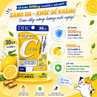 Viên uống Vitamin C DHC Nhật Bản giúp sáng da mờ thâm thực phẩm chức năng 30 ngày