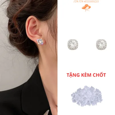 Khuyên Tai Nữ Dạng Vuông Đính Hạt Nhỏ Gọn Phụ Kiện Trang Sức Thời Trang Thanh Lịch