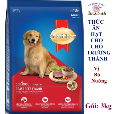 THỨC ĂN CHO CHÓ Dạng hạt Smartheart Adult Roast Beef Flavor Vị bò nướng Gói 3kg Xuất xứ Thái Lan - Pet shop 24