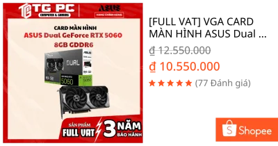 [FULL VAT] VGA CARD MÀN HÌNH ASUS Dual GeForce RTX 5060 8GB GDDR6 - NEW CHÍNH HÃNG BẢO HÀNH 36 THÁNG