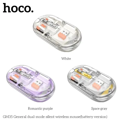 Chuột Máy Tính Không Dây Bluetooth Hoco GM35 và GM29 (Trong Suốt) Phiên Bảng Dùng Pin