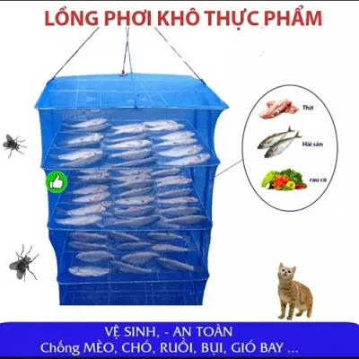 Lồng Lưới Phơi Thực Phẩm 4 Tầng Để Phơi Cá Khô Tôm Khô Có Thể Xếp Gọn Chống Ruồi, Côn Trùng Dễ Dàng Vệ Sinh.