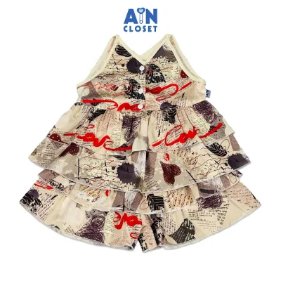 Bộ quần áo Ngắn bé gái hoạ tiết Nâu Love Lụa Silk Pháp - AICDBGILHVZV - AIN Closet