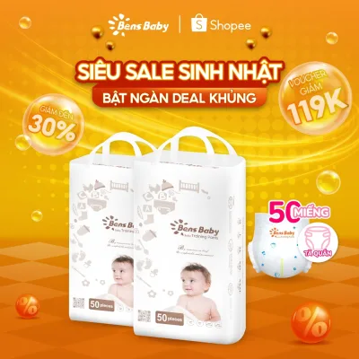 Combo 2 Gói 100 Miếng Bỉm Tã Quần Cho Bé Mềm Mại, Siêu Thấm Hút, Siêu Mỏng, Thoáng Khí Em Bé