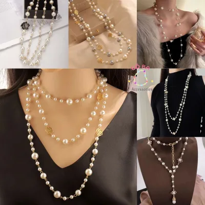 Dây Chuyền , Vòng Cổ Ngọc Trai Dài Phối Áo Dài , Công Sở , Váy Đầm Dự Tiệc Phong Cách Thời Trang Hàn Quốc