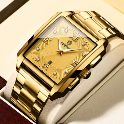 Crnaira Binb04 Men's Watch with Rectangular Face, Strong and Masculine Design, Luxurious, 3Atm Water Resistant, High Quality Stainless Steel Strap