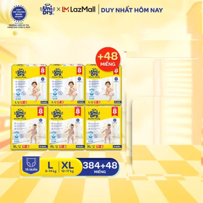 Combo of 6 Unidry Super Dry Diaper Pants, New Super Jumbo Pack, Size M76/L68/Xl60/Xxl54 + 8 Pieces