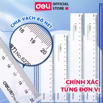 Thước Kẻ Nhựa Trong Suốt 18/20/30cm Học Sinh Deli - Dụng Cụ Học Sinh Cao Cấp Gía Tốt Thước Thẳng Văn Phò