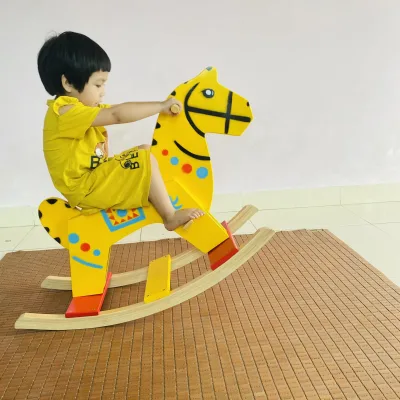 Ngựa gỗ bập bênh cỡ lớn tiêu chuẩn chất lượng, đồ chơi bập bênh bằng gỗ an toàn rèn luyện kĩ năng thể chất cho bé