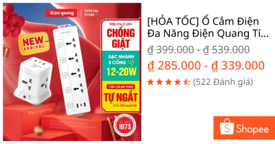 [HỎA TỐC] Ổ Cắm Điện Đa Năng Điện Quang Tích Hợp TypeC USB Ổ Vuông Dẹt Chịu Tải Công Suất 2500W. Bảo hành 12 tháng