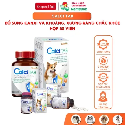 Vemedim Calci Tab viên bổ sung canxi và khoáng cho chó mèo, giúp xương chắc răng khỏe, hộp 50 viên