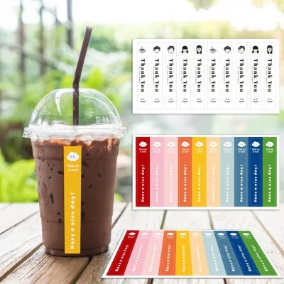Set 100 decal tem sticker Thank you/ Have a nice day TE60/ TE61 dán ly take away trà sữa, cà phê