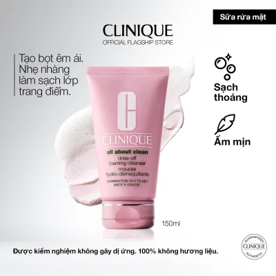 Sữa rửa mặt dạng bọt kèm tẩy trang 2 trong 1 Clinique Rinse-Off Foaming Cleanser 150ml