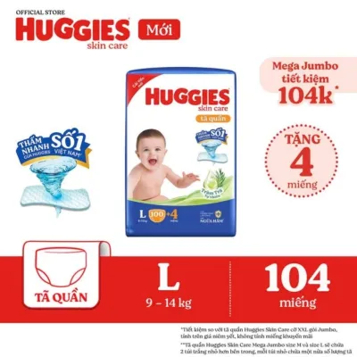 BỈM HUGGIES MEGA JUMBO SKINCARE TRÀM TRÀ CÁC SIZE M106/L104/XL88/XXL80