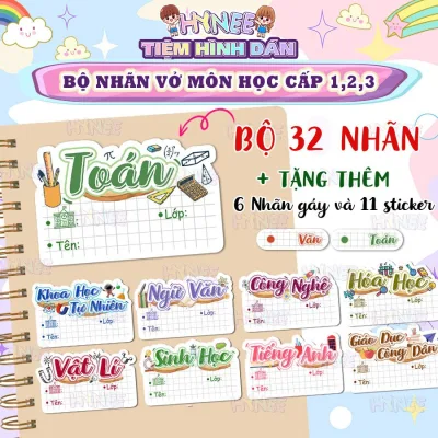 Bộ 32 Nhãn Vở Môn Học Thiết Kế Tặng Kèm Bộ Sticker Chương Trình Kết Nối Tri Thức Và Cuộc Sống Cấp 1,2,3 - Nhãn Tập, SGK