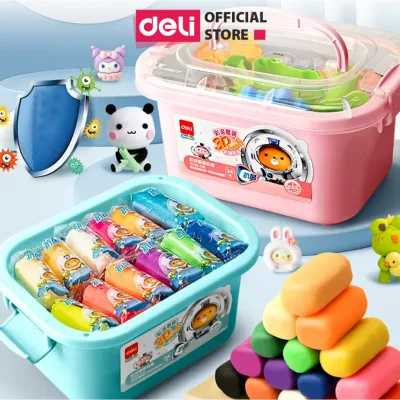 Đất nặn 12/24 màu Deli Chất Liệu An Toàn Cho Bé Khuôn Kèm Hộp Nhựa Quai Xách Không Mùi Phù Hợp Cho Các