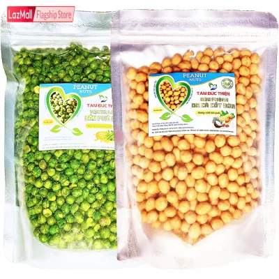 Combo 1KG Tự Chọn: Đậu Phộng Da Cá Nước Cốt Dừa và Đậu Hà Lan Phô Mai Tâm Đức Thiện 2 Túi ZIP 500GR đồ ăn vặt Đậu Hà Lan rang muối bánh kẹo quà Tết