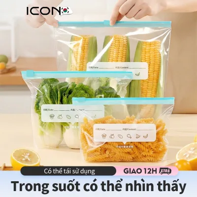 Túi zip bảo quản thực phẩm ICON, chất liệu PE kháng khuẩn an toàn, tái sử dụng được, dùng cho đồ khô, rau củ và trái cây