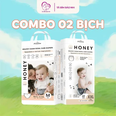 Combo 2 bịch tã/bỉm Honey Premium mẫu mới, bỉm chính hãng, tã dán/quần đủ size từ NB - 4XL cho bé
