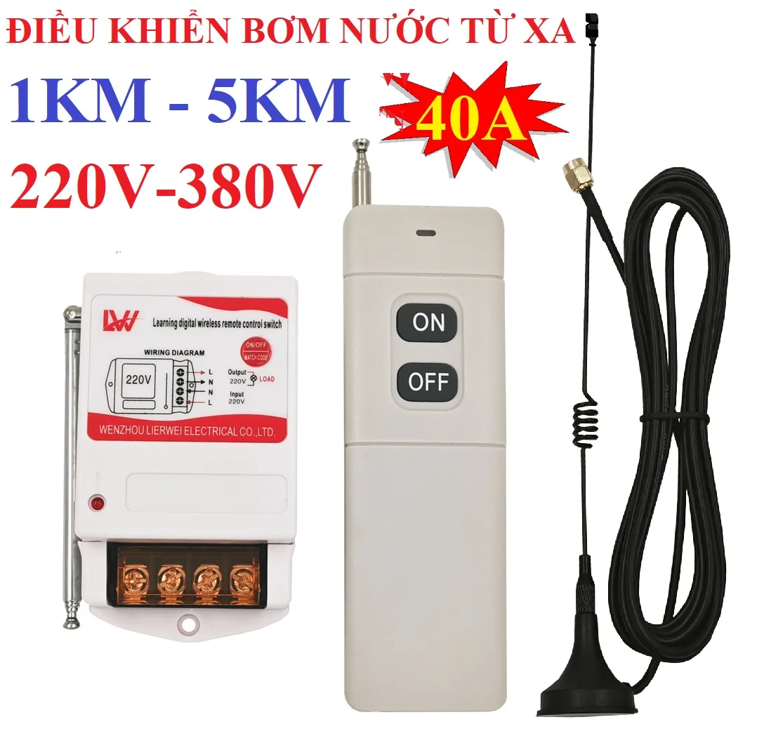 Bộ điều khiển bơm nước từ xa công suất lớn 220V 380V 40A từ 1 KM đến 5KM LW công tắc điều khiển từ xa không dây 380v
